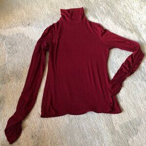 Tahari petite burgundy mock turtle neck with ruched sleeves